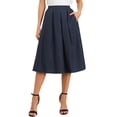 thumbnail image 1 of Faldas plisadas INSPIRE CHIC para mujeres, vintage, de corte A, de talle alto, casual de negocios, midi, color azul marino, 1 of 6