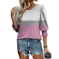 thumbnail image 2 of aidice 3/4 Length Sleeve Womens Tops Casual Round Neck Smocked Tees Comfy Fitting Color Block Shirts, 2 of 8