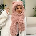 thumbnail image 4 of Glisme Winter Hat Women Windproof Three In One Hooded Cap Earflap Hat Long Scarf Gloves Set Thermal Earflap Hat Scarf Pocket Gloves Set Trend Headwear Pink, 4 of 7