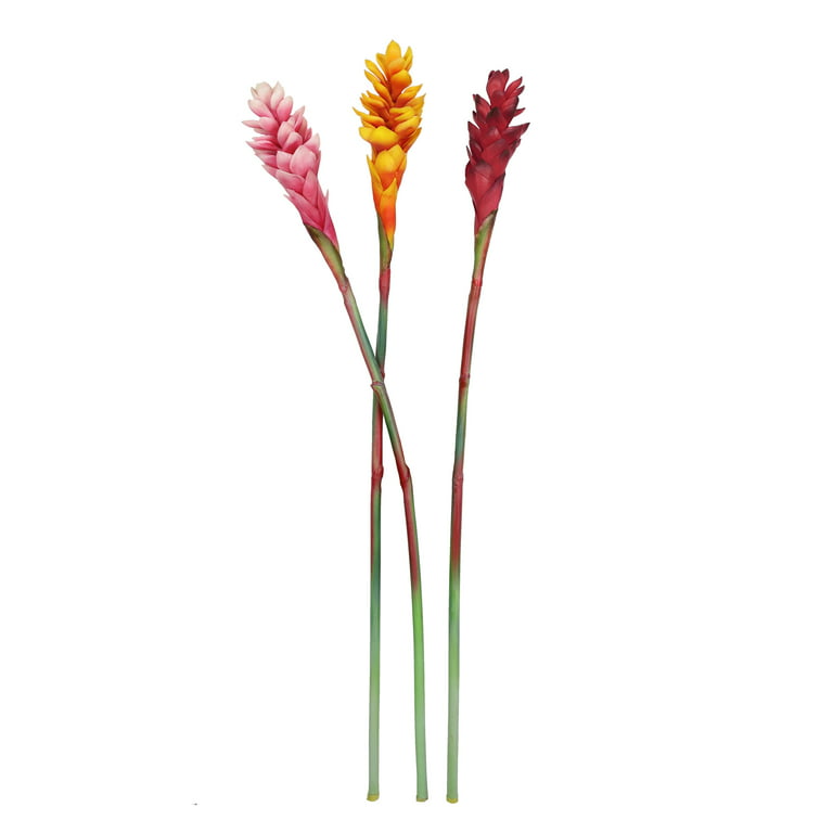 Living Luxury Set of 3 Real Touch Pink Artificial Ginger Flower Stem  Tropical Spray 31in - 31 L x 3 W x 3 DP