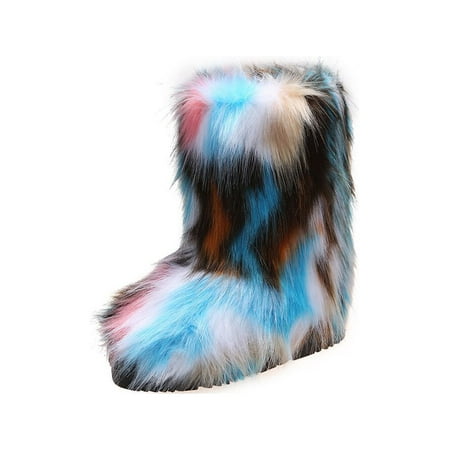 

Ritualay Women Comfort Winter Shoes Flat Mid-Calf Boot Walking Outdoor Fuzzy Booties Green 5