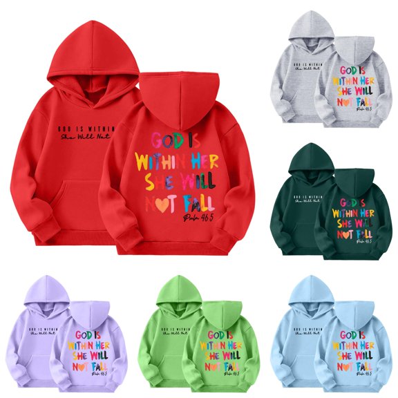 Oiyii Toddler Girl's Front Back Text Hoodie Sweatshirt Long Sleeve Casual Hooded Sweatshirt Outdoor Pullover Top,Red