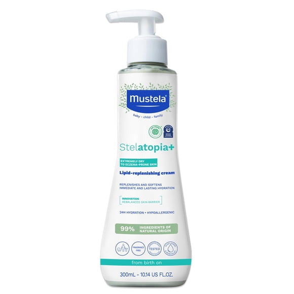 Crema hidratante Mustela Stelatopia+, reponedora de lípidos, 300 ml
