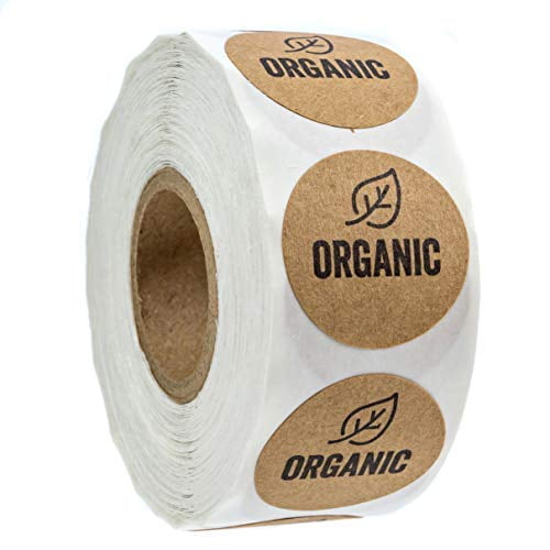 500 Labels on a Roll 3/4 x 1.5 Inch in Size White with Green Organic Stickers 