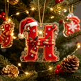thumbnail image 6 of BadyminCSL Red 2D Acrylic Christmas Ornament, 26 Letters Initial Hanging Decor with Santa Hat & Bell, Xmas Tree Holiday Party Gift H, 6 of 7