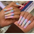 thumbnail image 3 of Long Coffin Press on Nails Ballerina Fake Nails Glossy Glue on Nails Colorful Ombre Acrylic Nails Summer Artificial Nails Rainbow Stick on False Nails with Design 24 pcs 10-MS013-Rainbow, 3 of 4