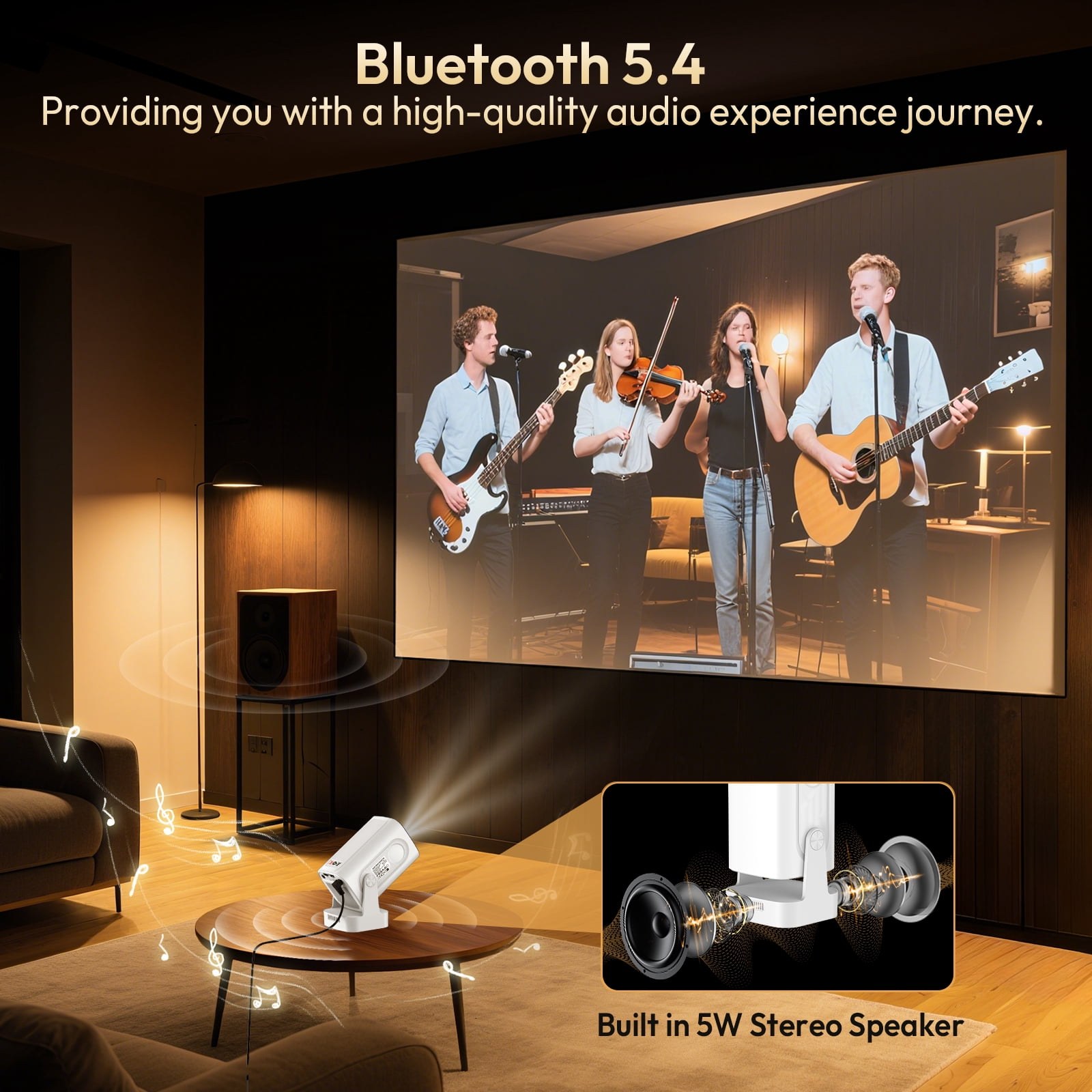 XGODY Gimbal 5 Pro Projector with Wifi and Bluetooth,300ANSI,Support 4K,Compatible with PC/Phone, 1 Count