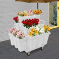thumbnail image 2 of ToppiJoy Outdoor 6-Tier Flower Display Stand with 18 Bucket, Garden Cart Plant Stand with 4 wheels, Flower Bar for Florist, Patio Garden, Weddings Party, Business Market (White), 2 of 28