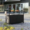 thumbnail image 4 of Outdoor Bar Cart,Patio Wicker Wine Serving Cart w/Wheels,Rolling Rattan Beverage Bar Counter Table w/Glass Top for Porch Backyard Garden Poolside Party,Black, 4 of 14