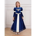 thumbnail image 4 of TiaoBug Girls Medieval Princess Royal Queen Renaissance Faire Dress Long Bell Sleeve Velvet Party Maxi Gown Royal Blue 14, 4 of 5