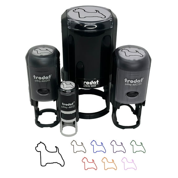 Westie West Highland White Terrier Dog Outline Self-Inking Rubber Stamp Ink Stamper - Lime Green Ink - Small 3/4 Inch