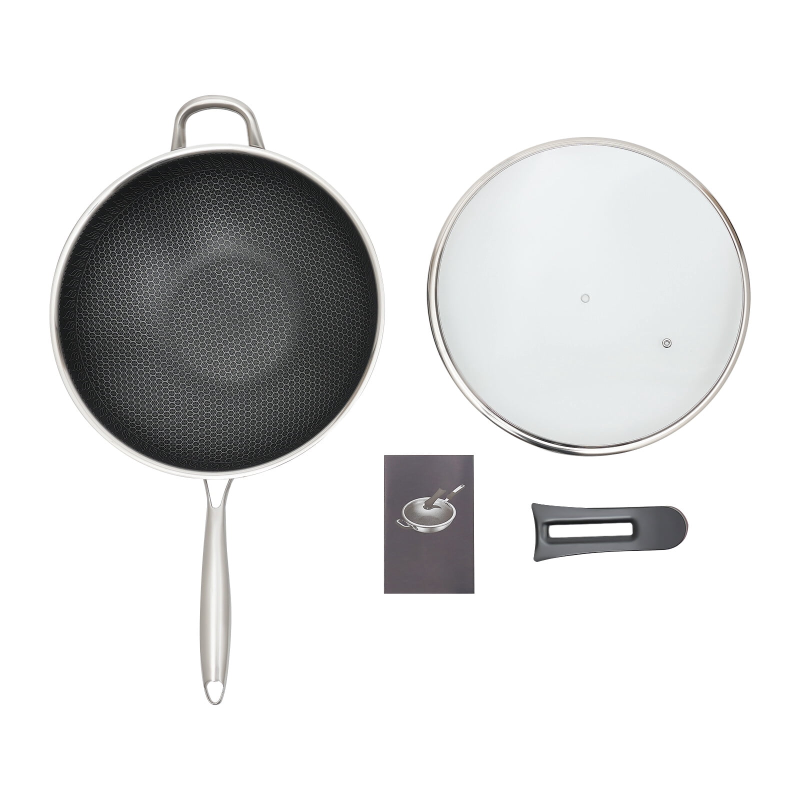 Stainless Steel Non Stick Double Sided Honeycomb Cooking Frying Pan Wok & Lid US
