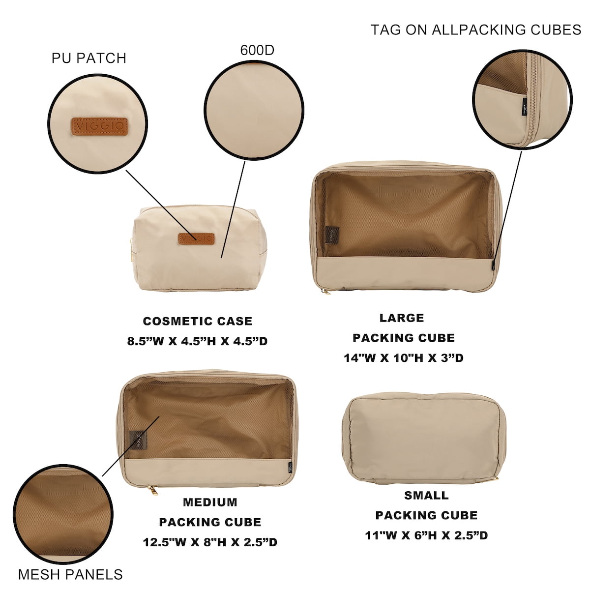 Viggio 8-Piece Packing Cube Brown Luggage Set