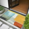 thumbnail image 5 of 2x3 Door Mat Rug, Teal Yellow Non-Skid Rubber Backing Large Rectangle Rugs - Living Room Bedroom Home Office, Orange Oil Painting Modern Abstract Geometric Indoor Floor Mat Carpets Washable Rug, 5 of 9