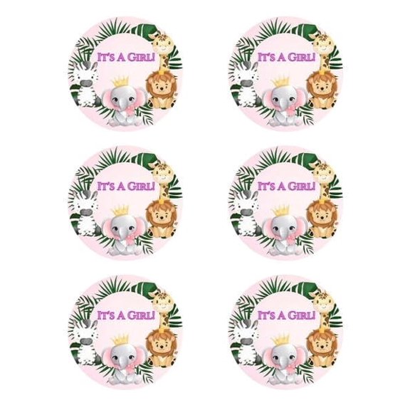 3" Round Pre-Cut Its a Girl Safari Jungle Pink Edible Image Cupcake Toppers By TNCT