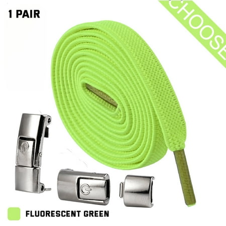 

No Tie Shoe Laces Elastic Press Magnetic Metal Lock Shoelaces Sneakers Quick Safe Flat Lace Kid Adult Lazy Lace Shoe Accessories Fluorescent green