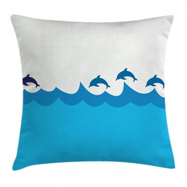 Sea Animals Decor Throw Pillow Cushion Cover, Lead and Three Dolphins Shadow on Waves Oceanlife Marine Theme Image, Decorative Square Accent Pillow Case, 18 X 18 Inches, Blue Turqouise, by Ambesonne