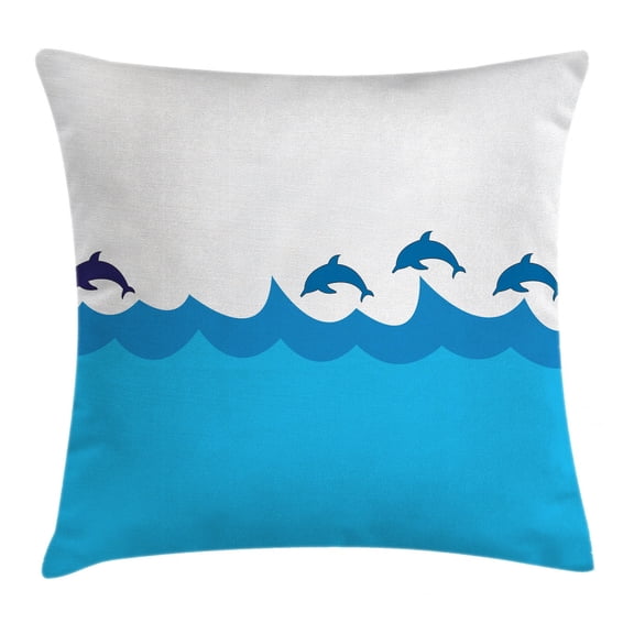 Sea Animals Decor Throw Pillow Cushion Cover, Lead and Three Dolphins Shadow on Waves Oceanlife Marine Theme Image, Decorative Square Accent Pillow Case, 20 X 20 Inches, Blue Turqouise, by Ambesonne