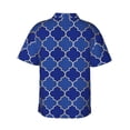 thumbnail image 3 of Easygdp Blue Gold Grid Lantern Shapes Men'S Summer Casual Short Sleeve,Short Sleeve Button-Down Shirt, Lapel Loose Breathable Hawaiian Short Sleeve - Medium, 3 of 9
