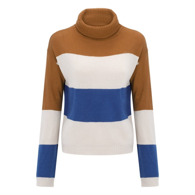 Gibobby Suéteres mujer, Suéter de Manga Larga con Cuello Alto y Tachuelas Suéter para Mujer, casual, ropa cálida de moda(Marrón,XG)