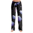 thumbnail image 3 of OIOLOYJM Halloween Womens Pajama Pants Ghost Print Wide-Leg Cute Sleeping Soft Pajama Bottoms Party Stretch Casual Elastic Waist Joggers Purple XL, 3 of 7
