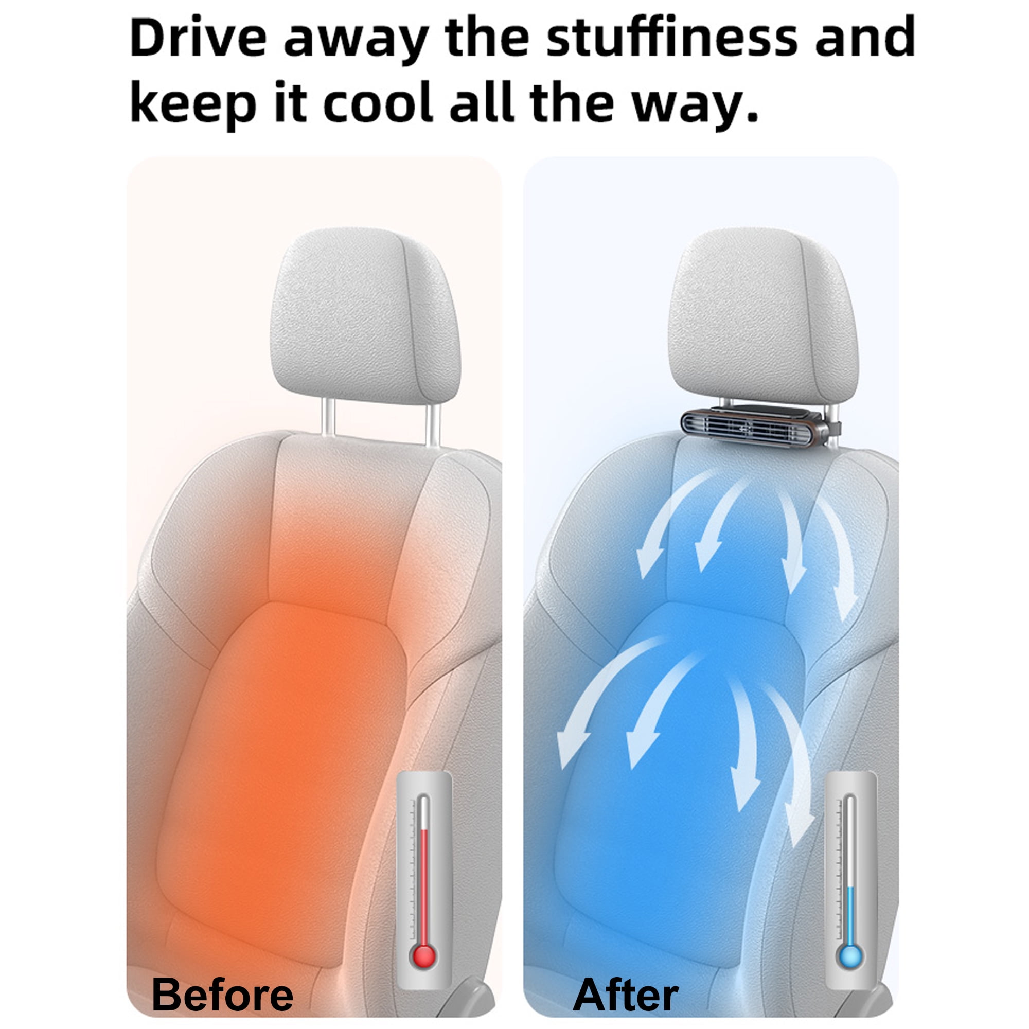 Wiher Car Seat Fan, Rechargeable Car Fan Seat Cooling Fan with 3 Speed ​​Rotating Fan to Cool Your Back, Suitable for Car RV SUVs Trucks and Kids, Blows Out Cool Air