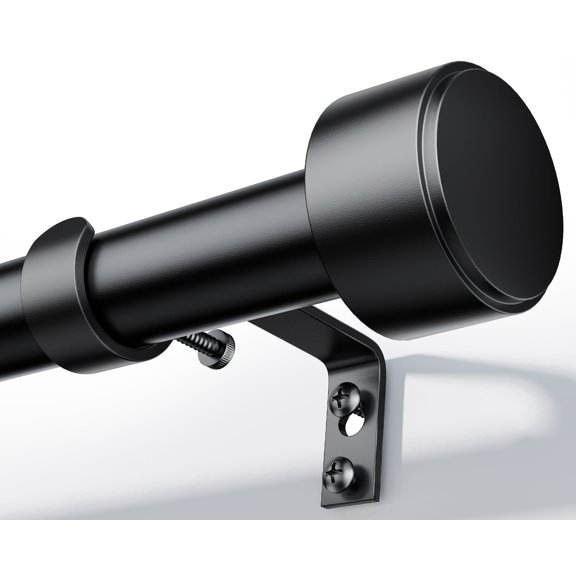 Matte Black Heavy Duty Adjustable Curtain Rod 32-90 Inches, 1 Inch Diameter with Brackets