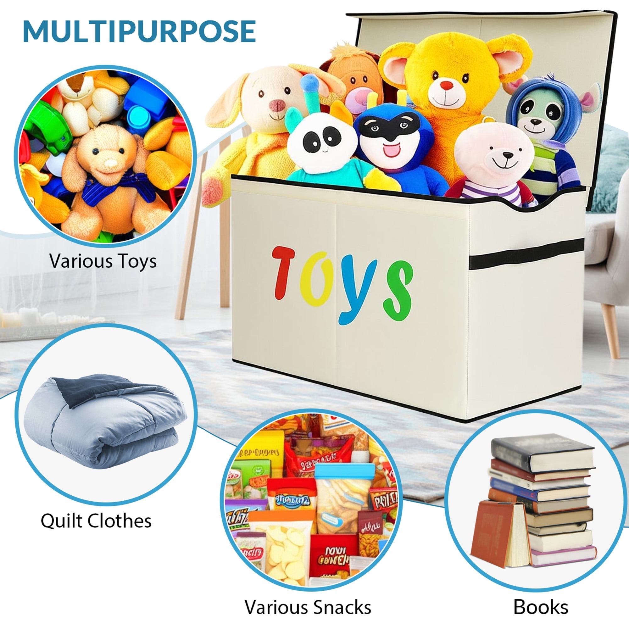 VICTORICH Extra Large Child Collapsible Toy Storage Fabric 32 gal Kids Room Toy Chests with Lid, Beige