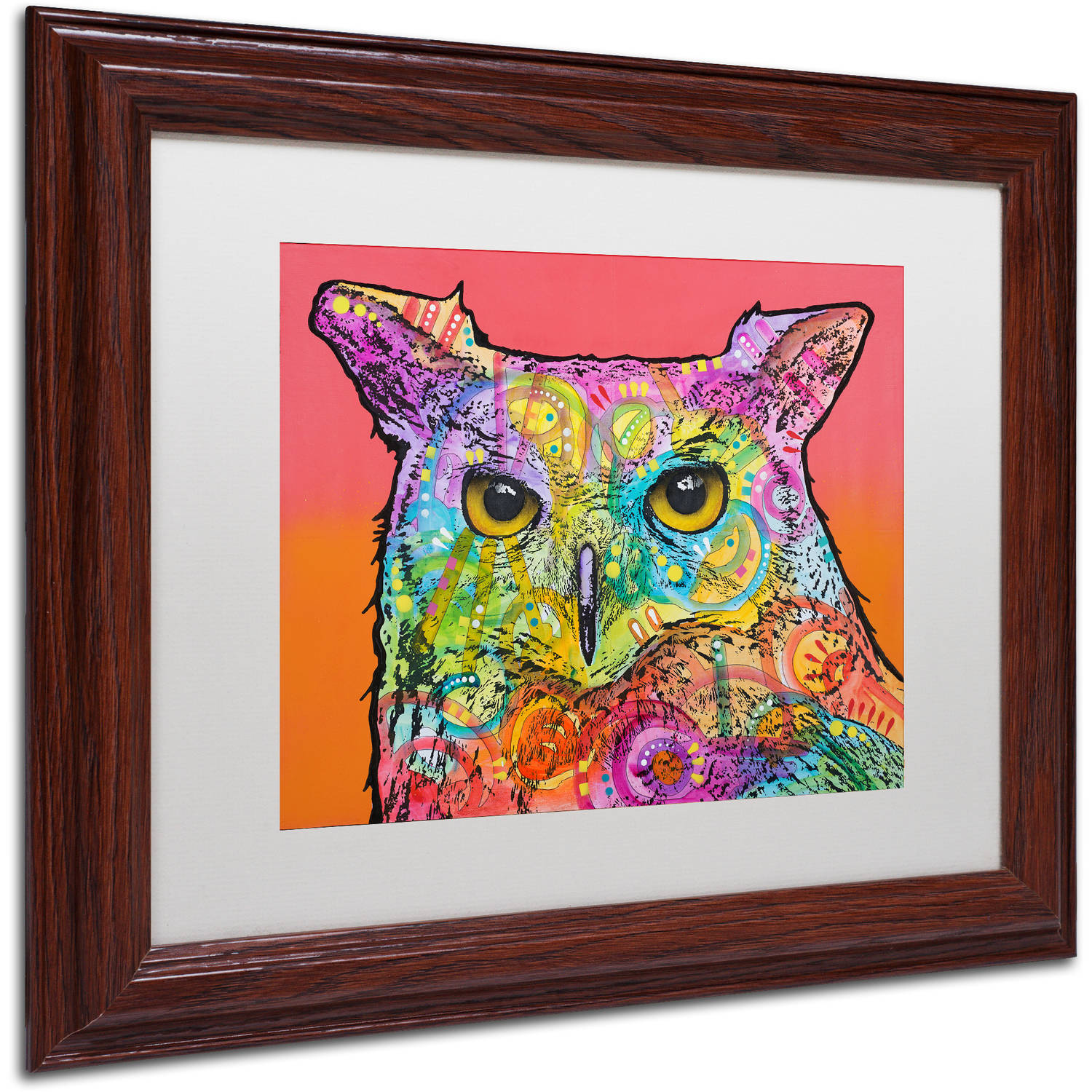 Trademark Fine Art "Red Owl" Canvas Art by Dean Russo, White Matte, Wood Frame