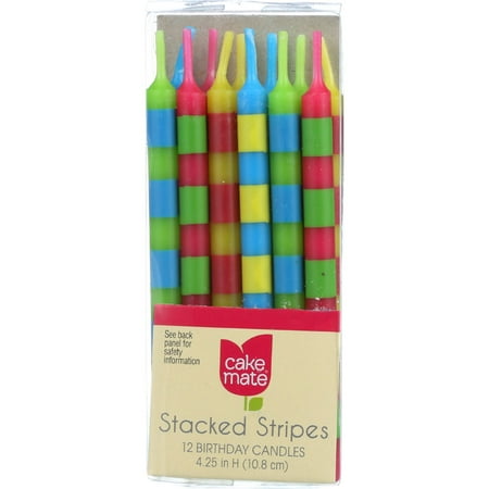 Cake Mate Stacked Striped Candles 12 Ct