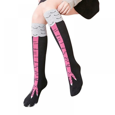 

Xmarks Womens Novelty Funny Crazy Socks - 1 Pack Cool Funky Animal Cartoon Cosplay Chicken Leg Knee High Mid-calf Gift Socks Black Pink