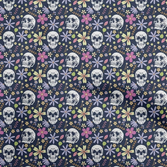 oneOone Polyester Spandex Teal Blue Fabric Skull Sewing Craft Projects Fabric Prints By Yard 56 Inch Wide