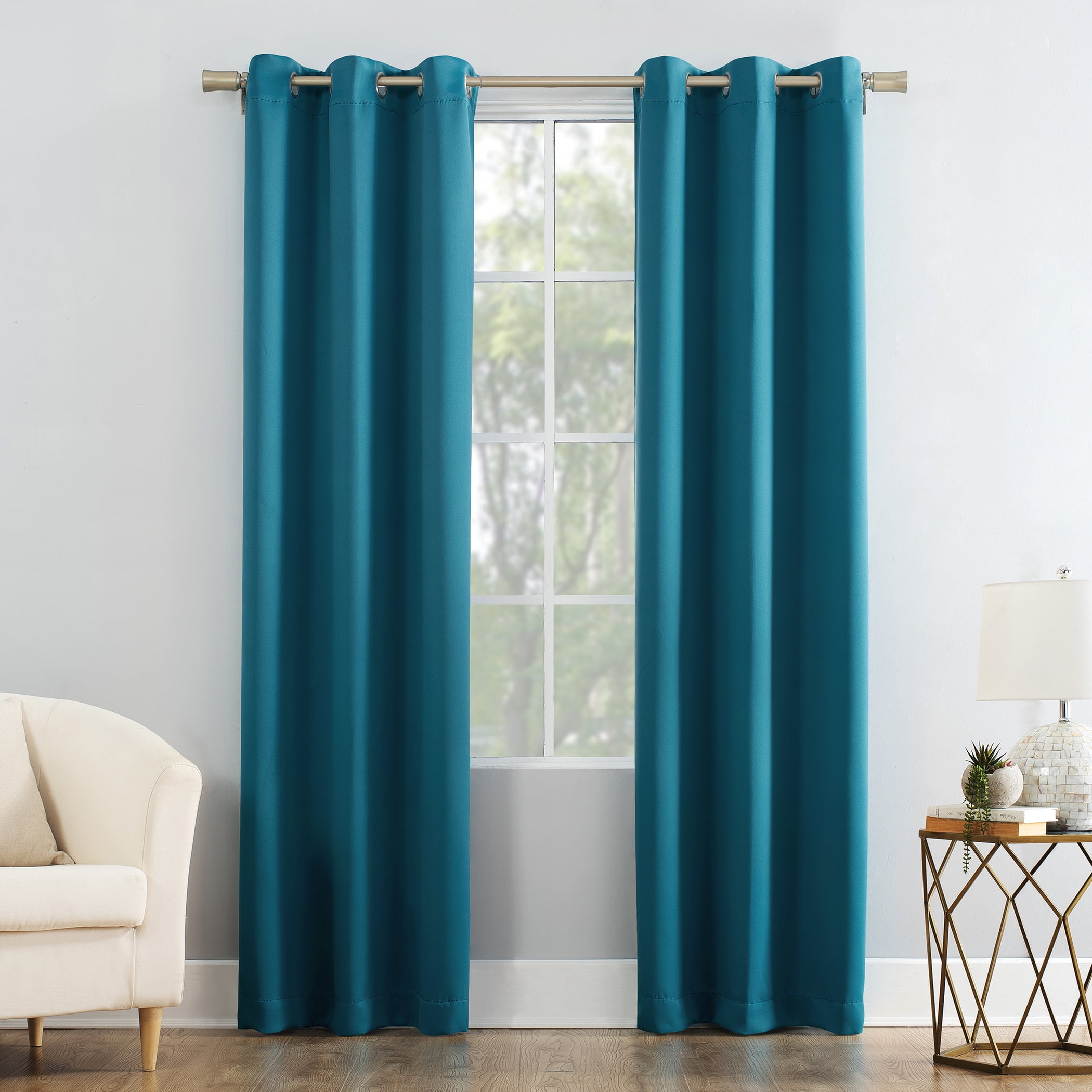 1PC New 2-TONE Window Curtain Grommet Panel Lined Blackout EID BLACK TEAL BLUE