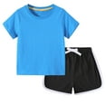 thumbnail image 2 of BXJX Girls Tees and Shorts Outfit Sets- Casual Short Sleeve 2-Piece Cotton Summer Loungewear Sets Blue Size 7-8T, 2 of 5