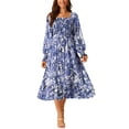 thumbnail image 2 of INSPIRE CHIC Women's Casual Floral Long Sleeve Square Neck Smocked Ruffle Hem Flowy Midi Dress with Pockets, 2 of 4