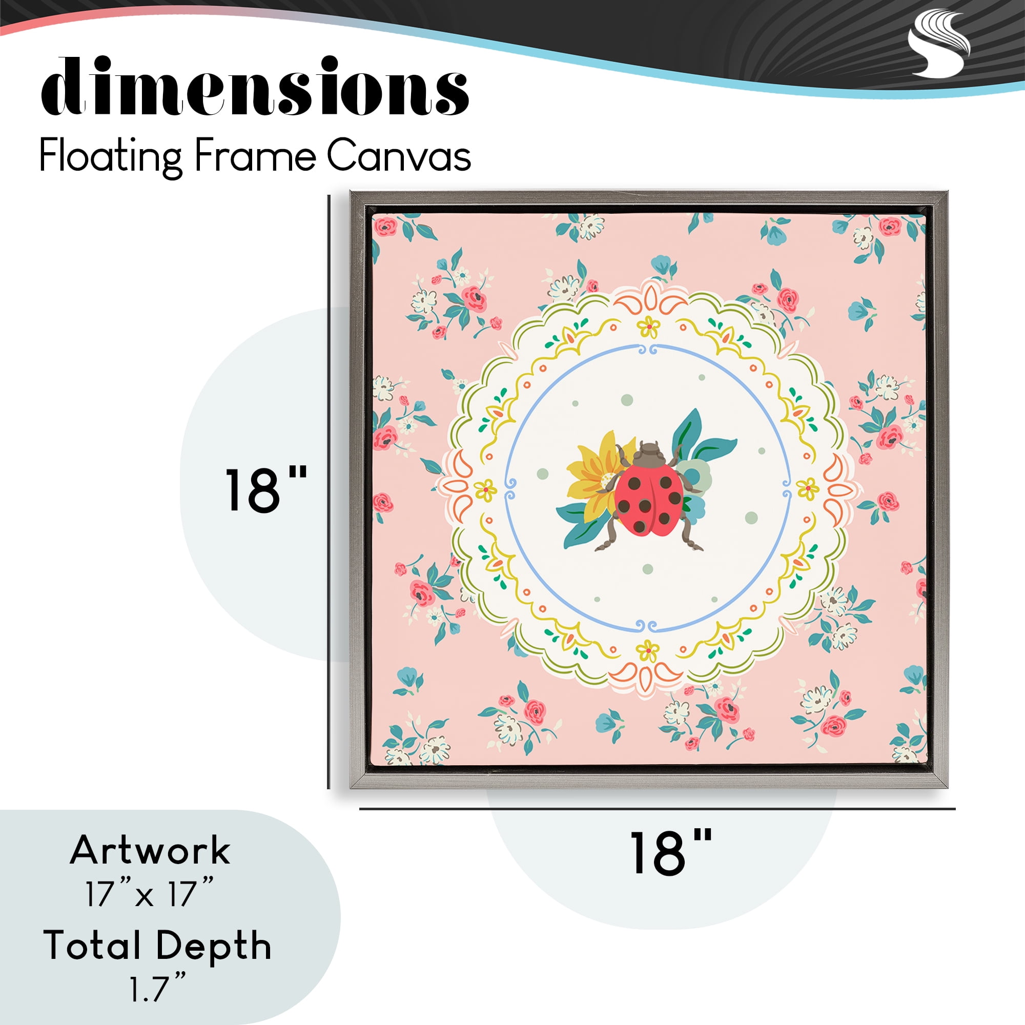 Spring Lady Bug Lace Pattern Gray Framed Floater Canvas Wall Art, design by Angela Steahling