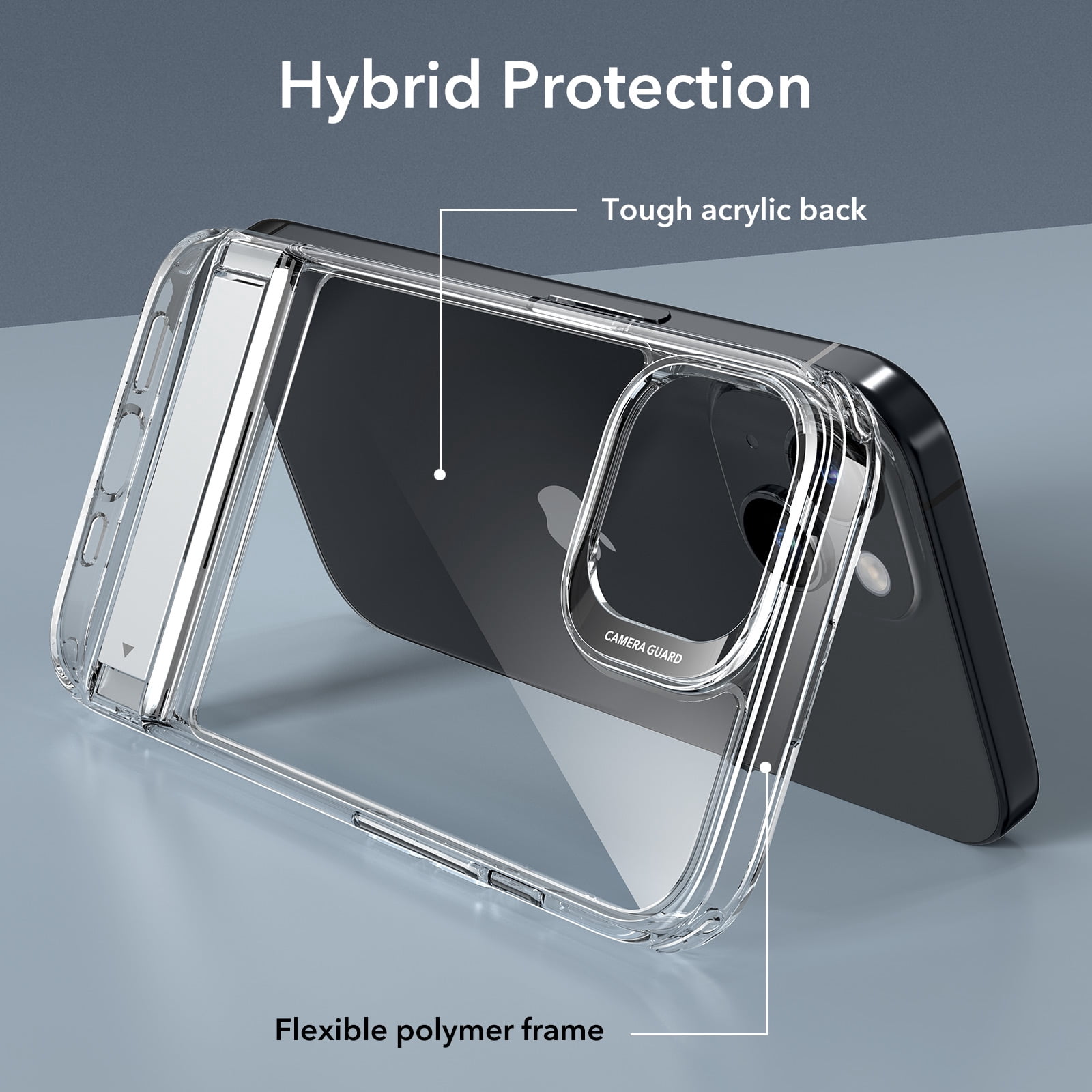 ESR Metal Kickstand Case for iPhone 15 Case 2023, Patented Two-Way Stand Reinforced Drop Protection Slim Flexible Back Cover, Clear