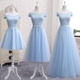 thumbnail image 6 of Long Blue Bridesmaid Sisters Dress One-shoulder Evening Dress, 6 of 6