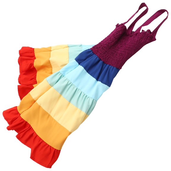 Hemoton Rainbow The Beach Dress Strapless Dress 53.00X23.00X2.00CM Red