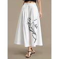 thumbnail image 2 of White Womens 100% Cotton A-Line Midi Skirt With Black Floral Embroidery And Side Pockets, 2 of 8