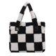 thumbnail image 1 of Bolso de mano cuadrado con asa superior de tablero de ajedrez de felpa para mujer (celosía grande) Likrtyny Para estrenar, 1 of 9