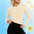 thumbnail image 2 of Women's UPF 50+ Sun Protection Long Sleeve Shirts Crew Neck Raglan Stretch Slim Yoga Tops Outdoor Casual Running Athletic Sun Shirts Khaki, 2 of 7