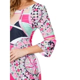 White Mark Women's 3/4 Sleeve Mozaic Print Dress Orange Size Large