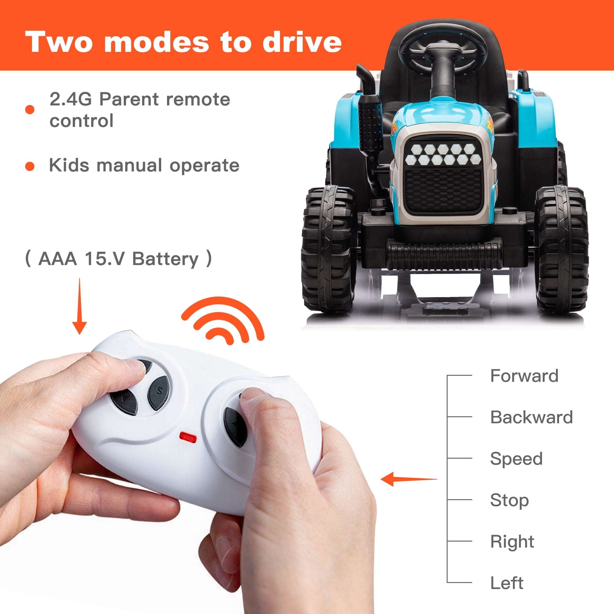 CIPACHO 12v Battery-Powered Kids Toy Tractor with Trailer and 3-Gear-Shift Ground Loader Ride On with USB&Bluetooth Audio Functions, Blue CIPACHO 12v Battery-Powered Kids Toy Tractor with Trailer and 3-Gear-Shift Ground Loader Ride On with USB&Bluetooth Audio Functions, Blue