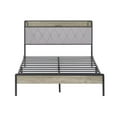 thumbnail image 5 of Full Size Platform Bed with Storage Headboard with Charging Station, Farmhouse Metal Bed Frame with Heavy Duty Steel Slat Support for Bedroom, Noise Free, No Box Spring Needed, Grey, 5 of 7
