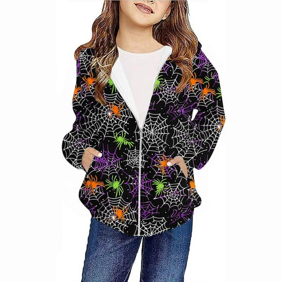 Zwiiyzr Tout-Petits Enfants Garçons Filles Halloween Chandail à Capuchon à Fermeture Éclair Complète Veste Imprimée Manches Longues Poche Fermeture Éclair Chandails à Capuchon Manteau Décontracté Haut pour 4-12 Ans Camouflage