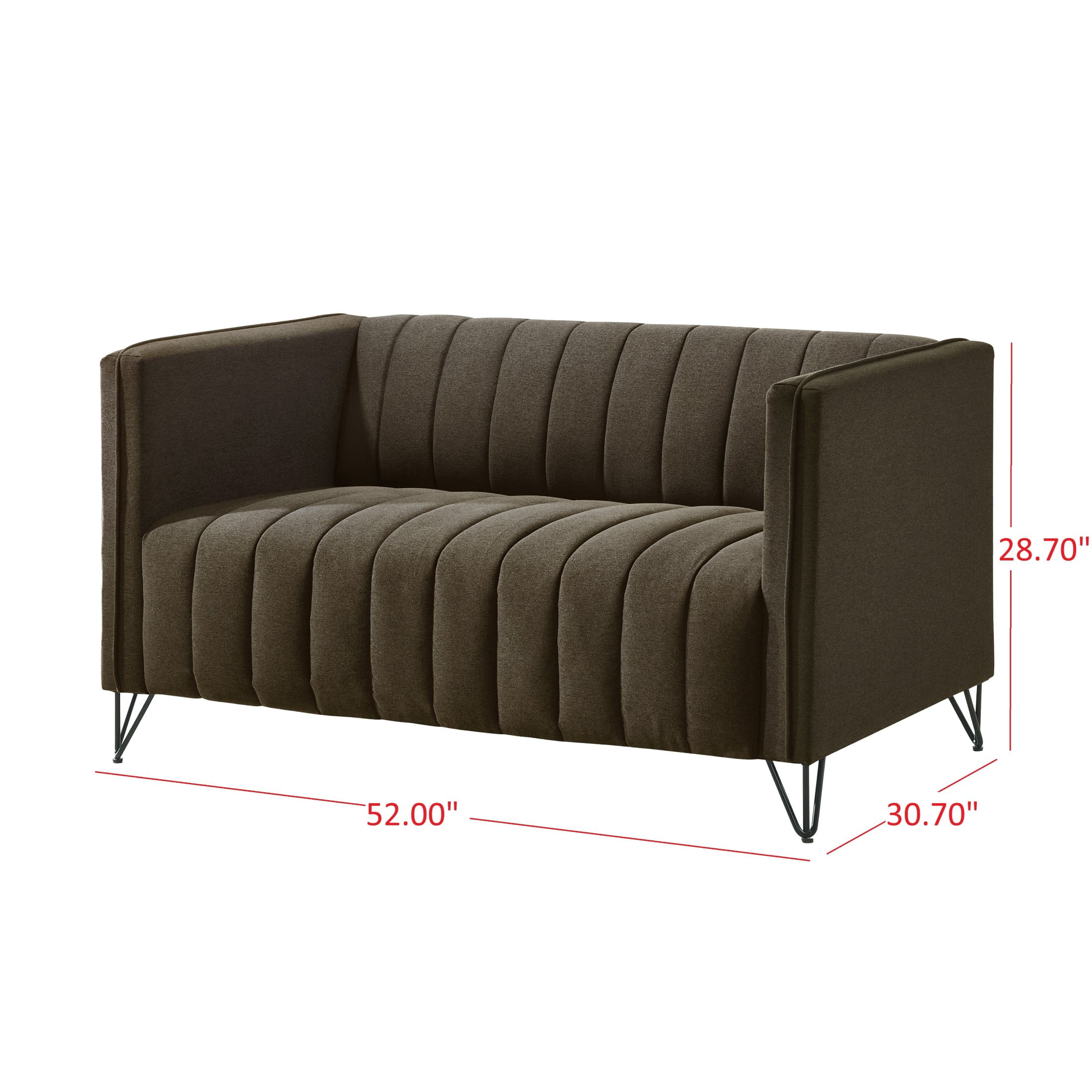 Home Design Kurtis 2-Piece Living Room Set with Square Arm Loveseat and Sofa, Channel-Tufted Upholstery, Brown