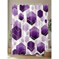 thumbnail image 4 of Purple White Gold Geometric Shower Curtain, Modern Abstract Hexagon Pattern Bathroom Decor Curtains Set with Hooks, Waterproof Fabric Home Accessories， Stall 48 X 72 Inch, 4 of 6