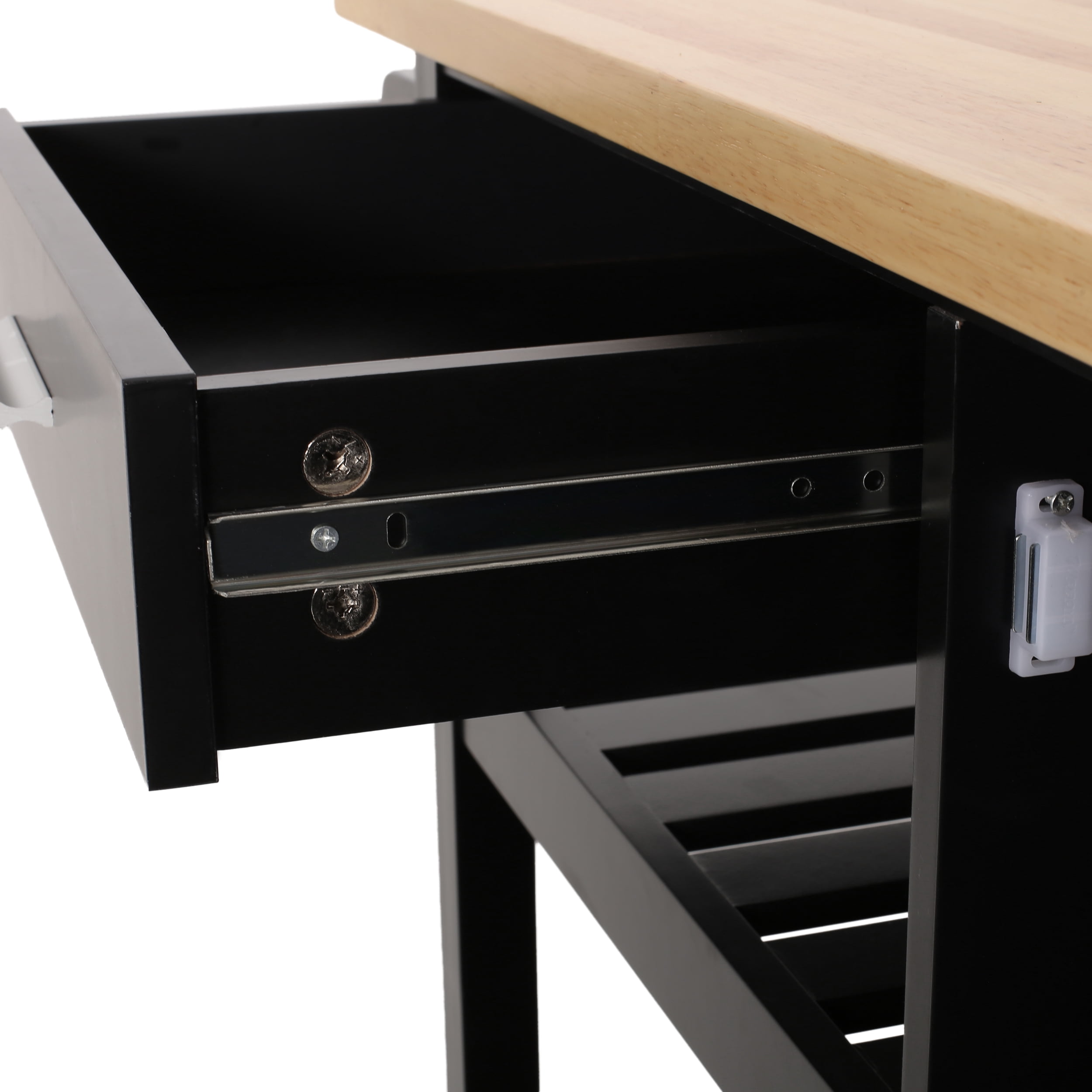Noble House Trystin Rubberwood Kitchen Cart, Black, Natural