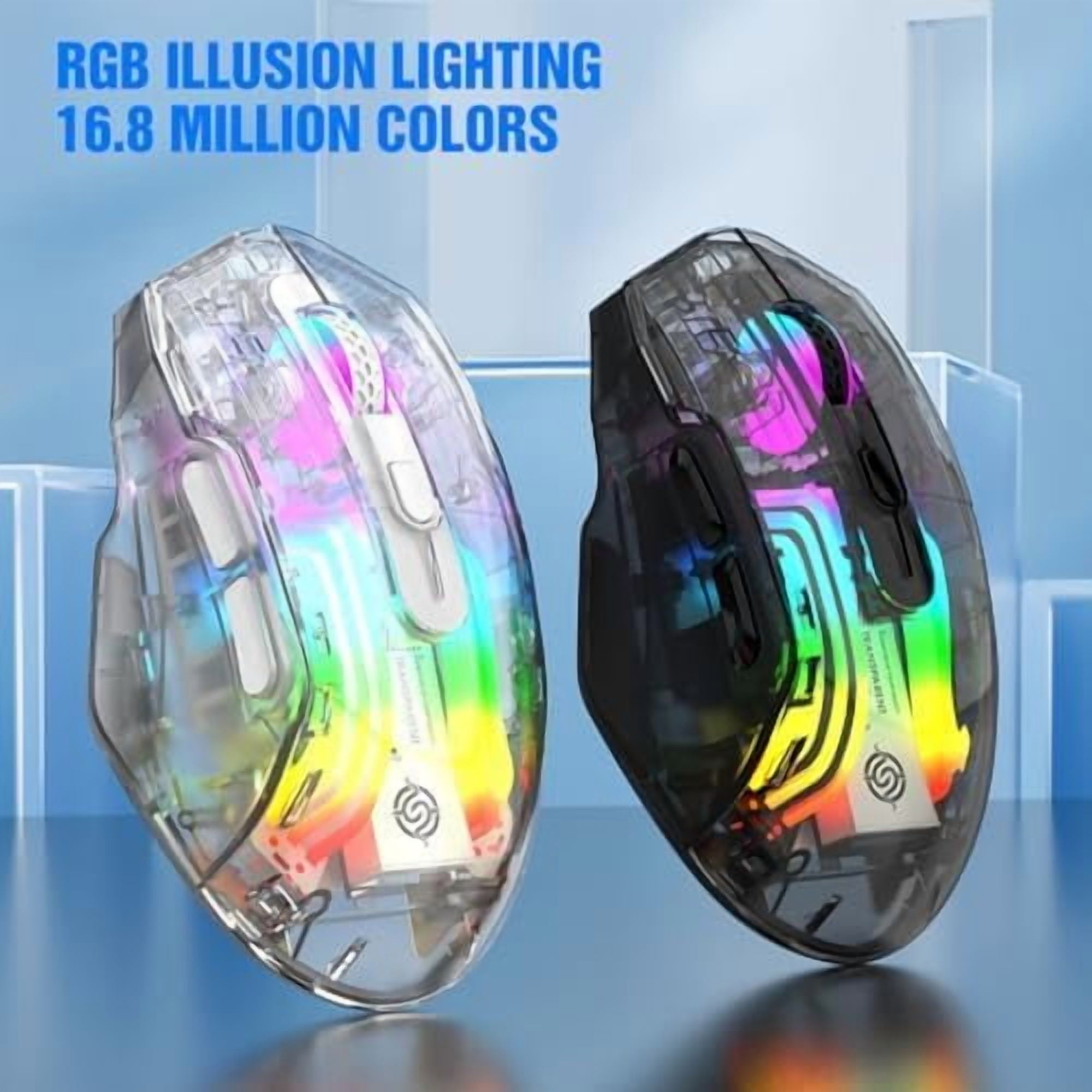 Tri-Mode Wireless Gaming Mouse, 2.4G/Bluetooth/USB-C Wired, Transparent Chroma RGB Mouse, 3600 DPI Optical Computer Mouse for PC Laptop Esports (White/Black)
